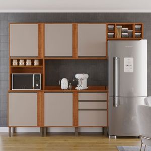 Cozinha Compacta 4 Peças 5 Portas 2 Gavetas Pérola Cinamomo/off White