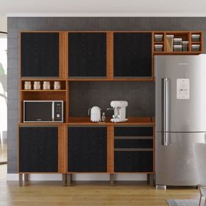 Cozinha Compacta 4 Peças 5 Portas 2 Gavetas Pérola Cinamomo/preto