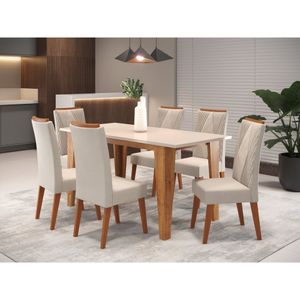 Mesa De Jantar Retangular Gales Com 6 Cadeiras Vegas Mel/blonde/ Marfim