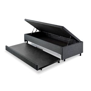 Bicama Com Baú Viúva 120x203 Cm Em Linho Cinza