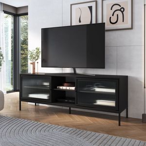 Rack Para Tv Até 65" Com 2 Portas E 3 Prateleiras Euforia Preto
