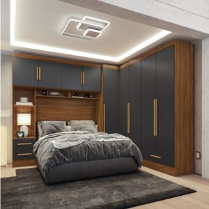 Quarto Modulado Casal Completo 4 Peças 5 Portas 4 Gavetas Com Maleiro Smart Plus Cinamomo/chumbo