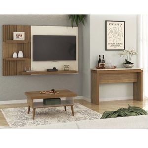 Conjunto Sala De Estar Painel Para Tv Até 50 Polegadas Com Mesa De Centro Lucca E Aparador Moon Pinho-off White