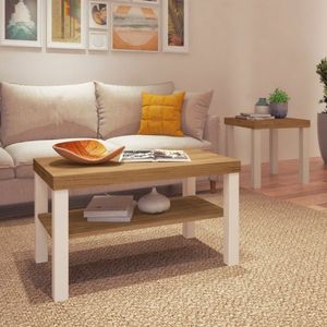 Conjunto Sala De Estar Mesa De Centro E Mesa De Apoio Sky Carvalho-off White
