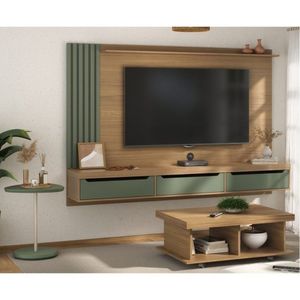Conjunto Sala De Estar Painel Para Tv Até 75 Pol Madagascar Com Mesa De Centro Dunas E Mesa De Apoio Carvalho-menta