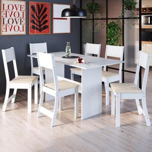 Conjunto Sala De Jantar Fidelitá Siena Com 6 Cadeiras Branco Assento Linho