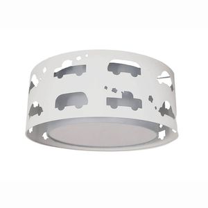Luminária Infantil Plafon Carrinhos 50x16 Cinza/branco