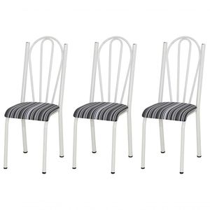 Kit 03 Cadeiras Tubular Branca 021 Assento Preto Listrado Preto Listrado
