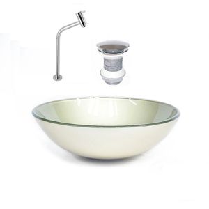 Kit Cuba Vidro Redonda 31cm Torneira E Válvula Prata