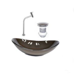 Kit Cuba Vidro Oval 55cm Torneira E Válvula Marrom