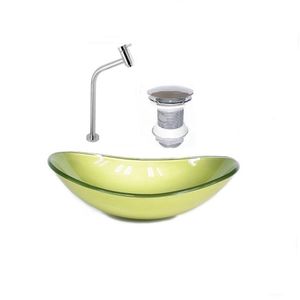 Kit Cuba Vidro Oval 55cm Torneira E Válvula Verde Oliva