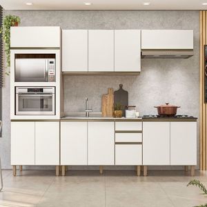 Cozinha Completa Angela 11 Portas 3 Gavetas 100% Mdf Carvalho Tok/bianco Tok