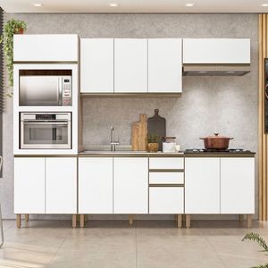 Cozinha Completa Angela 11 Portas 3 Gavetas 100% Mdf Carvalho Tok/branco Uv