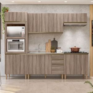 Cozinha Completa Angela 11 Portas 3 Gavetas 100% Mdf Carvalho Tok/carvalho Tok