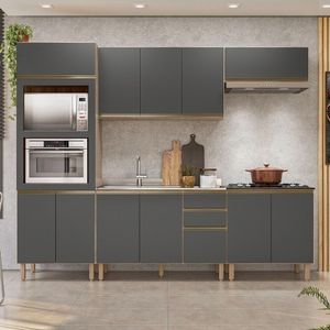 Cozinha Completa Angela 11 Portas 3 Gavetas 100% Mdf Carvalho Tok/chumbo