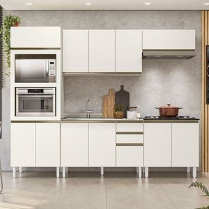 Cozinha Completa Angela 11 Portas 3 Gavetas 100% Mdf Bianco Tok/off White Cetim