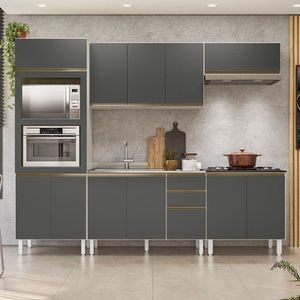 Cozinha Completa Angela 11 Portas 3 Gavetas 100% Mdf Bianco Tok/chumbo