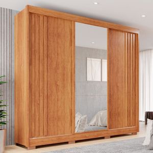 Guarda-roupa Casal Com Espelho 3 Portas 4 Gavetas Atenas Cinamomo