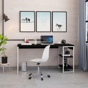 Escrivaninha Com Estante Baixa 2 Prateleiras Estilo Industrial 150cm Active Yescasa Preto ônix/est.branca