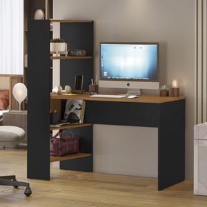 Mesa Office Escrivaninha Com Torre E Prateleiras Nt 2105 Freijo Trend/preto Tx