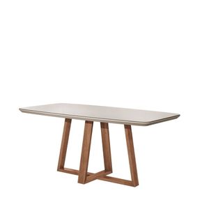 Mesa Bennett Retangular 180cm Com Tampo De Vidro Natural-off White Fosco