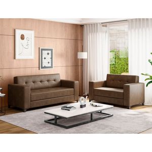 Conjunto De Sofás 3 E 2 Lugares Bronze Nabas Estofados Marrom