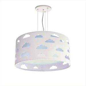 Lustre Infantil Nuvens Duplo Com Recortes Bebê 30x16 Azul-branco
