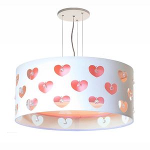 Lustre Infantil Pendente Corações Com Cristais 40x16 Rosa-branco