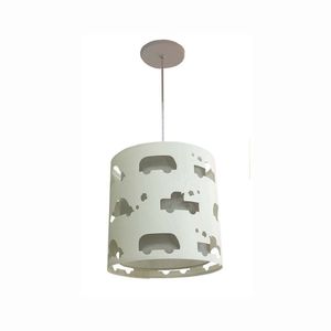 Lustre Infantil Pendente Recorte Carrinhos 25x25 Cm Cinza-branco