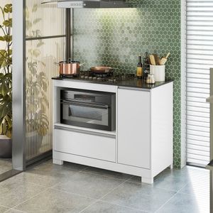 Balcão Para Fogão Cook Top De 5 Bocas Com Gavetão Branco New