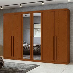 Guarda-roupa 6 Portas 4 Gavetas Bertha Com Espelho Frassino