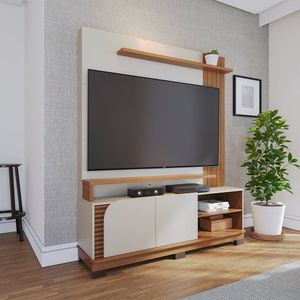 Estante Home Theater 2 Portas Jurerê 1500 Off White Matte - Freijó