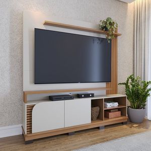 Estante Home Theater 2 Portas Jurerê 1800 Off White Matte - Freijó