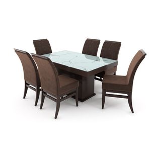 Conjunto De Mesa 160cm Com 6 Cadeiras Santiago Talismã Tabaco-branco