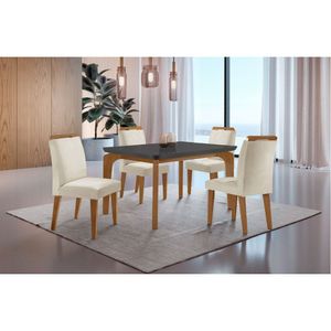 Conjunto Mesa Liz 120cm Mdf 4 Cadeiras Athenas Moderna Veludo Creme/grafite/imbuia