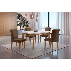 Conjunto Mesa Liz 120cm Em Mdf 4 Cadeiras Athenas Moderna Vel. Marrom/off White/imbuia