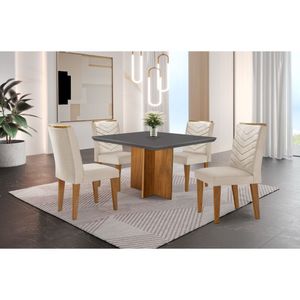 Conjunto Mesa Olímpia Em Mdf Com 4 Cadeiras Liz Moderna Veludo Creme/grafite/imbuia