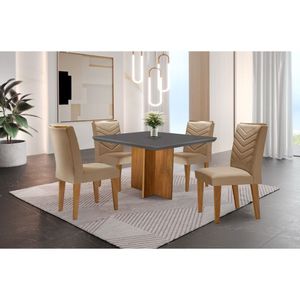 Conjunto Mesa Olímpia Em Mdf Com 4 Cadeiras Liz Moderna Turim / Grafite / Imbuia