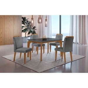 Conjunto Mesa Liz 120cm Com Vidro 4 Cadeiras Athenas Mod... Lin. Grafite Grafite Imbuia Serig. Grafi