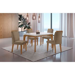 Conjunto Mesa Liz 120cm Com Vidro 4 Cadeiras Athenas Mod... Vel. Capuccino Off White Imbuia Serig. O