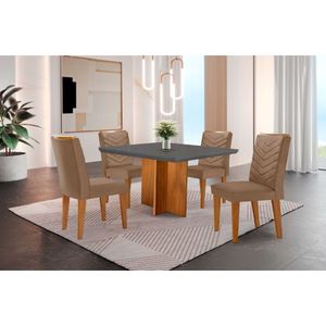 Conjunto Mesa Olímpia 90cm Tampo Em Mdf 4cad Liz Moderna Vel. Capuccino Grafite Imbuia