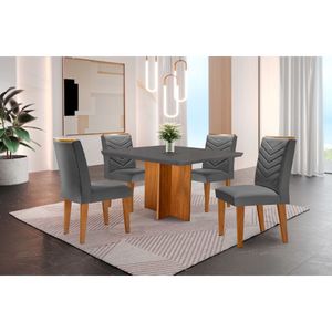 Conjunto Mesa Olímpia 90cm Tampo Em Mdf 4cad Liz Moderna Linho Grafite E Imbuia