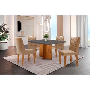 Conjunto Mesa Olímpia 90cm Tampo Em Mdf 4cad Liz Moderna Turim / Grafite / Imbuia