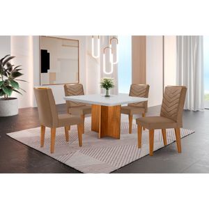 Conjunto Mesa Olímpia 90cm Tampo Mdf 4 Cadeiras Liz Moderna Vel. Capuccino Off White Imbuia