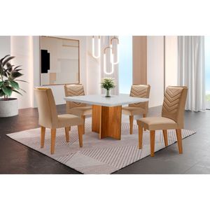 Conjunto Mesa Olímpia 90cm Tampo Mdf 4 Cadeiras Liz Moderna Turim / Off White / Imbuia
