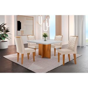 Conjunto Mesa Olímpia 90cm Tampo Mdf 4 Cadeiras Liz Moderna Vel.creme /off White/imbuia