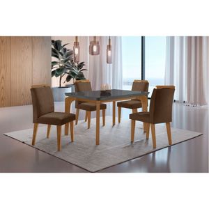 Conjunto Mesa Liz 120cm Com Vidro 4 Cadeiras Athenas Mod... Vel. Marrom Grafite Imbuia Serig. Grafit