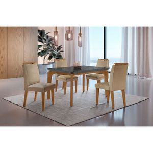 Conjunto Mesa Liz 120cm Com Vidro 4 Cadeiras Athenas Moderna Turim/grafite/imbuia/serig.graf
