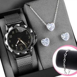 Caixa + Colar Brinco + Relogio Feminino Prova Dagua Aço Inox