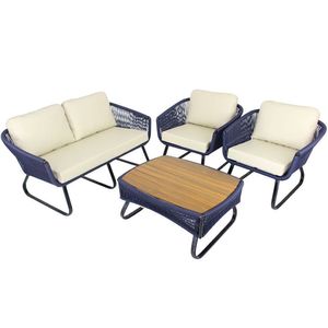 Conjunto De Poltronas, Namoradeira E Mesa Milão Trama Azul Marinho